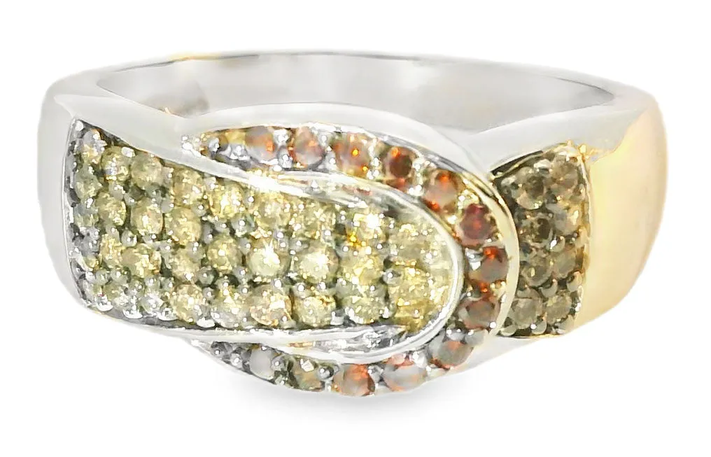 Wonderful Estate 14K White Gold Garnet Champagne Diamond Belt Buckle Band Ring