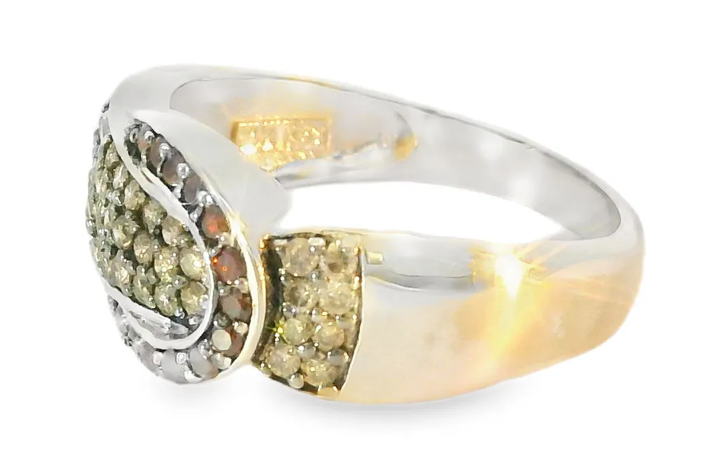 Wonderful Estate 14K White Gold Garnet Champagne Diamond Belt Buckle Band Ring