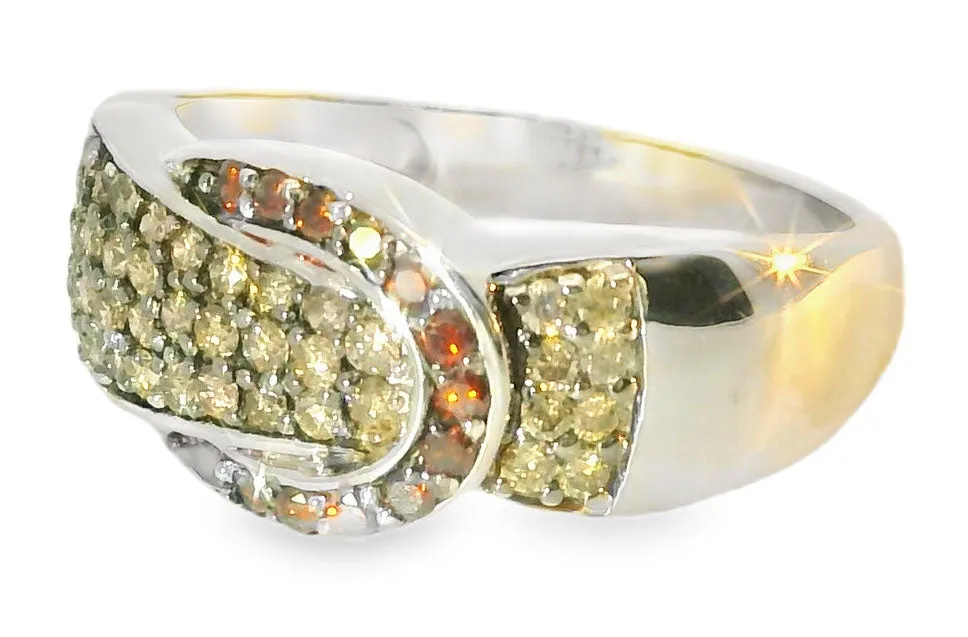 Wonderful Estate 14K White Gold Garnet Champagne Diamond Belt Buckle Band Ring