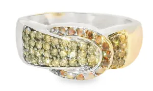Wonderful Estate 14K White Gold Garnet Champagne Diamond Belt Buckle Band Ring