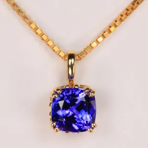 Yellow Gold Simple Cushion Tanzanite Pendant 2.28 carats