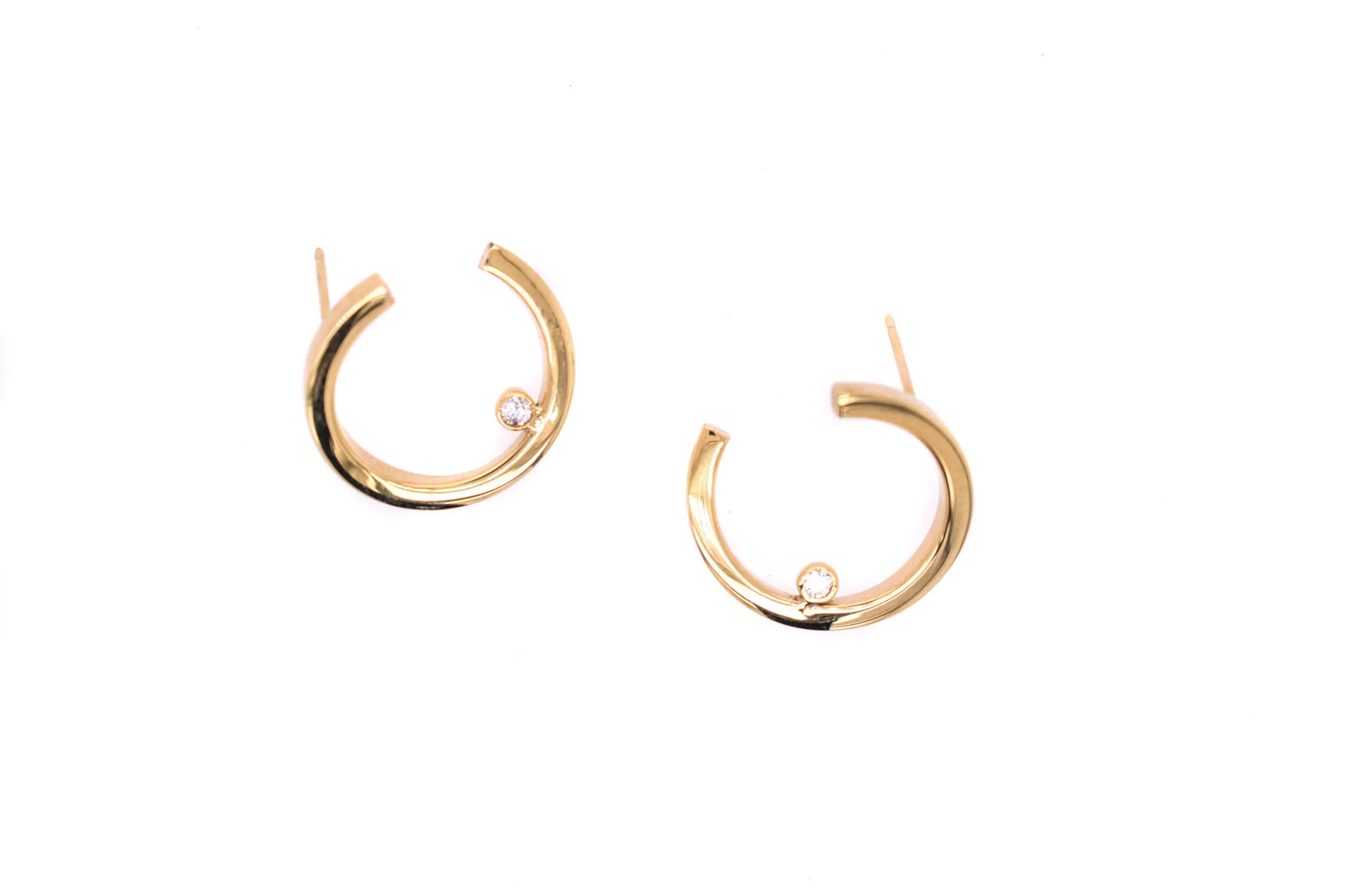 Yellow Gold Square Tube Diamond Hoop Earrings