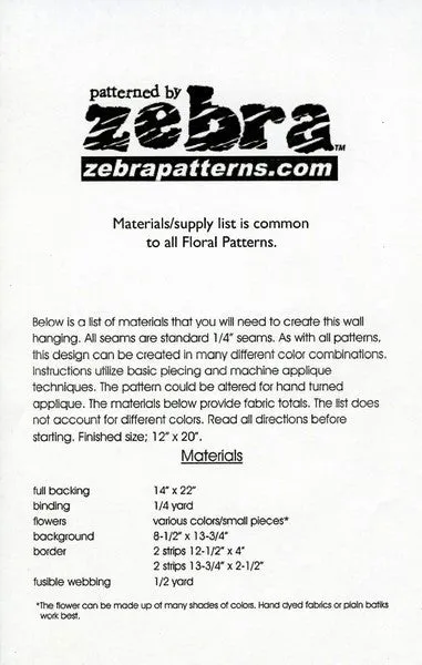 Zebra Patterns Bird of Paradise Tropical Flower Applique Quilt Pattern