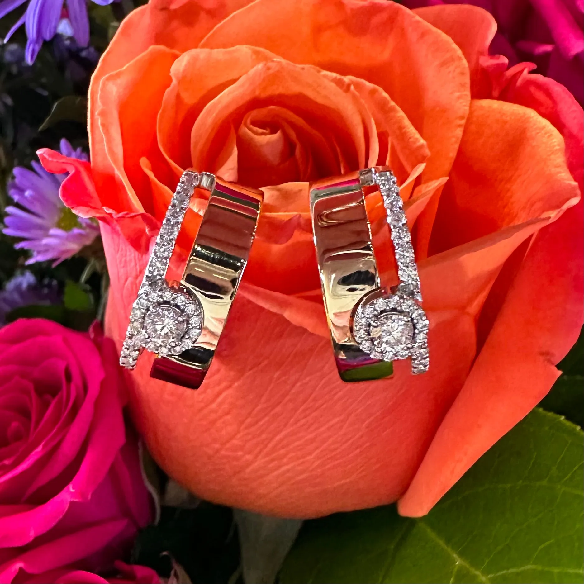 Zeghani Diamond Two Tone 14K Gold Hoop Earrings ZE848