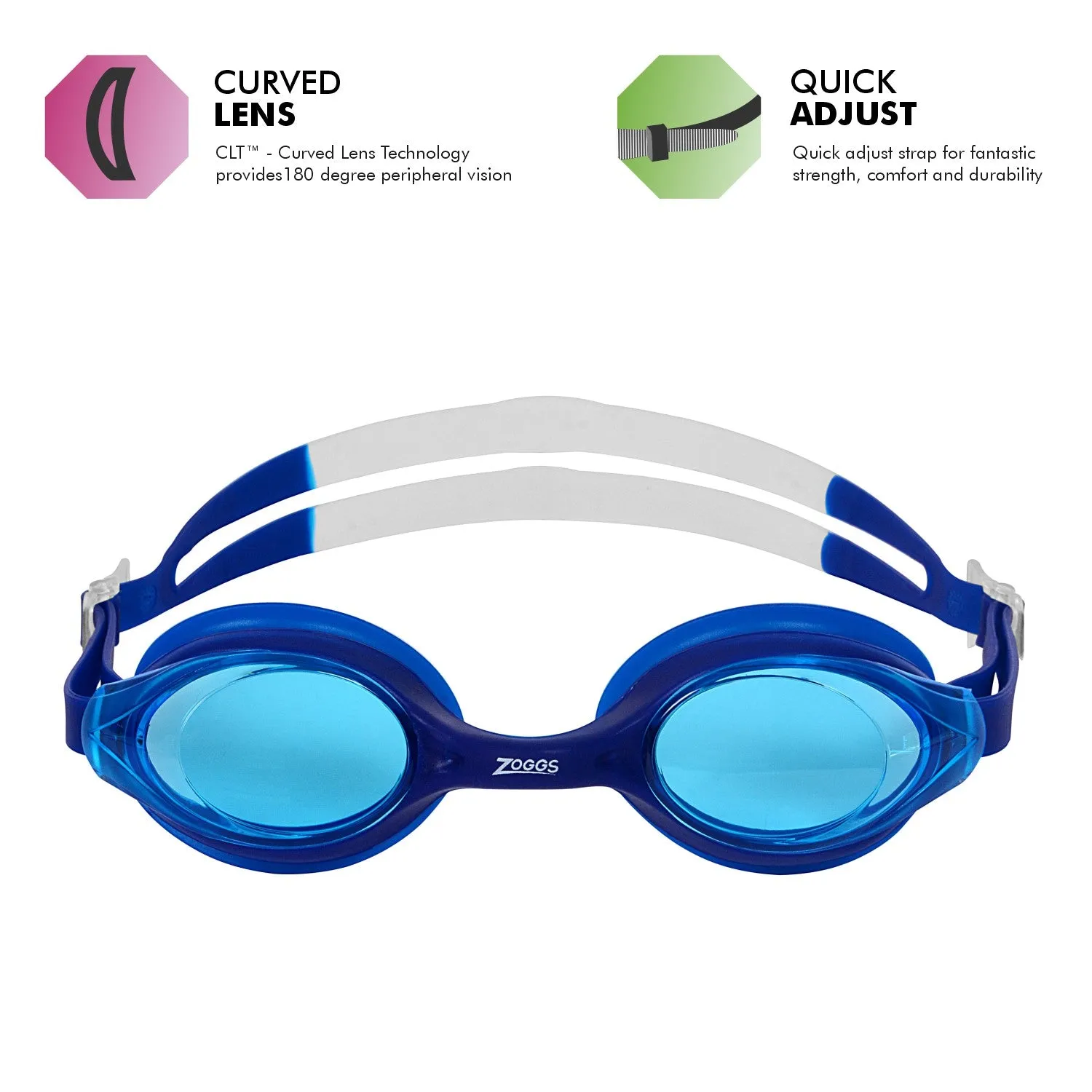Zoggs Bondi Swimming Goggles | Navy/White - Tinted Blue Lens